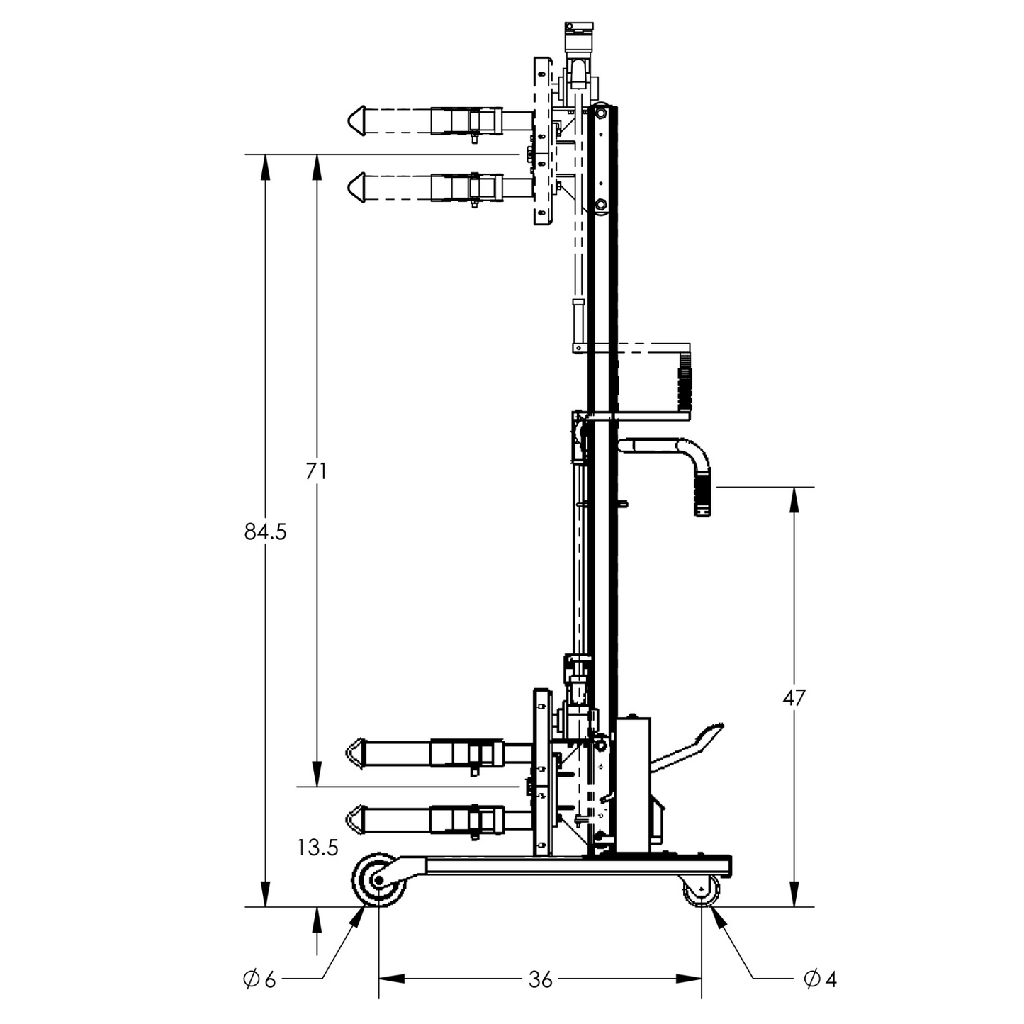 Manual Drum Lift & Rotator, Strap, Straddle, 90" and 78"