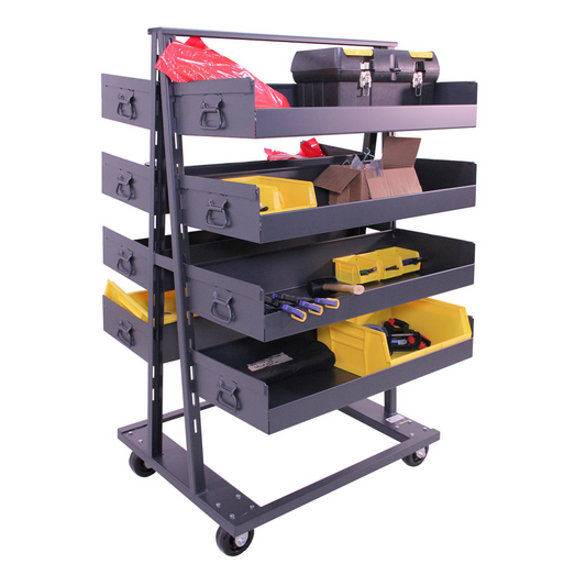 Double-sided Heavy Duty A-Frame Cart, (8) Large Lipped Tray