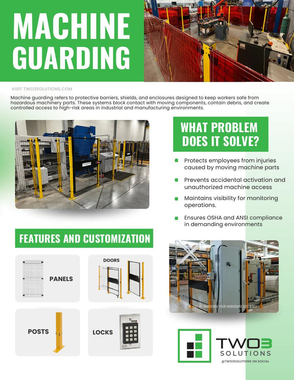 Cover of the Two3 Solutions machine guarding planning guide showing protective industrial enclosures