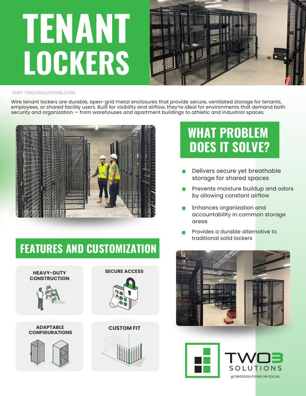 Cover of the Two3 Solutions wire tenant locker planning guide showing secure ventilated storage